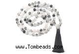 GMN8463 8mm, 10mm black rutilated quartz 27, 54, 108 beads mala necklace with tassel