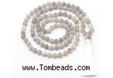 GMN8491 8mm, 10mm grey banded agate 27, 54, 108 beads mala necklace with tassel