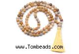 GMN8521 8mm, 10mm fossil coral 27, 54, 108 beads mala necklace with tassel