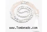 GMN8559 8mm, 10mm matte rose quartz & matte white howlite 108 beads mala necklace with tassel