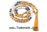 GMN8571 8mm, 10mm golden tiger eye, lapis lazuli & matte white howlite 108 beads mala necklace with tassel