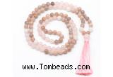 GMN8581 8mm, 10mm sunstone, rose quartz & white jade 108 beads mala necklace with tassel