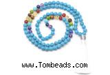 GMN8613 Hand-knotted 7 Chakra 8mm, 10mm imitation turquoise 108 beads mala necklace with tassel