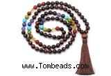 GMN8617 Hand-knotted 7 Chakra 8mm, 10mm red yellow tiger 108 beads mala necklace with tassel