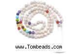 GMN8619 Hand-knotted 7 Chakra 8mm, 10mm white crazy lace agate 108 beads mala necklace with tassel