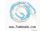 GMN8631 8mm, 10mm white & blue howlite 108 beads mala necklace with tassel