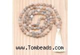 GMN8702 Hand-Knotted 8mm, 10mm Matte Sunstone 108 Beads Mala Necklace