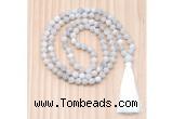 GMN8709 Hand-Knotted 8mm, 10mm Matte White Crazy Agate 108 Beads Mala Necklace