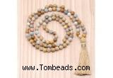 GMN8712 Hand-Knotted 8mm, 10mm Matte Fossil coral 108 Beads Mala Necklace