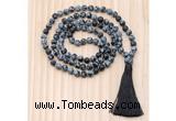 GMN8728 Hand-Knotted 8mm, 10mm Matte Snowflake Obsidian 108 Beads Mala Necklace