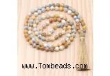 GMN8816 Hand-Knotted 8mm, 10mm Yellow Crazy Agate 108 Beads Mala Necklace