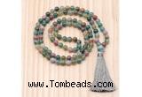 GMN8832 Hand-Knotted 8mm, 10mm Indian Agate 108 Beads Mala Necklace