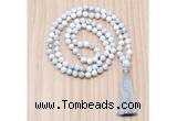 GMN8838 Hand-Knotted 8mm, 10mm White howlite 108 Beads Mala Necklace