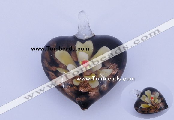 LP02 16*32*40mm heart inner flower lampwork glass pendants