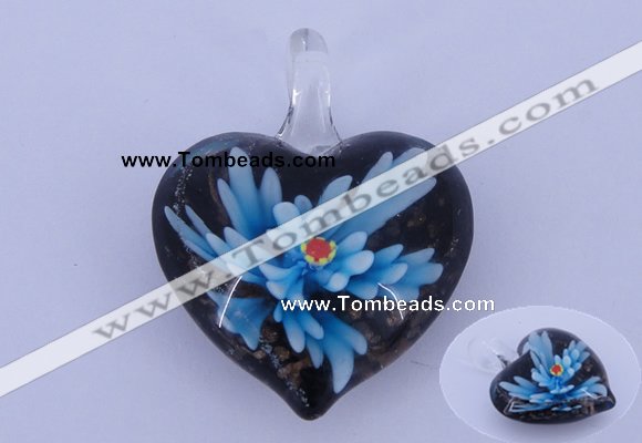 LP03 16*32*40mm heart inner flower lampwork glass pendants