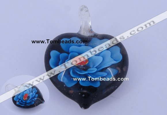 LP05 15*28*40mm heart inner flower lampwork glass pendants