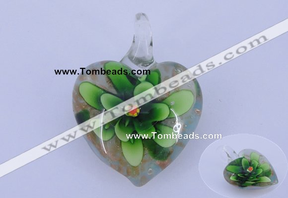 LP06 15*30*40mm heart inner flower lampwork glass pendants