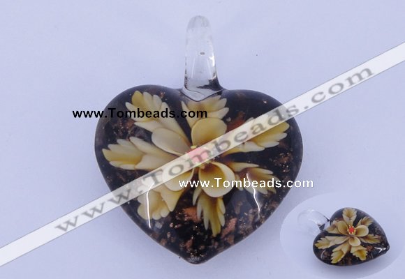 LP07 15*32*41mm heart inner flower lampwork glass pendants