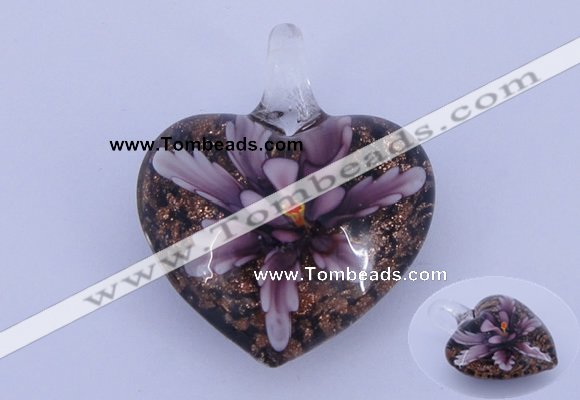 LP08 16*32*40mm heart inner flower lampwork glass pendants