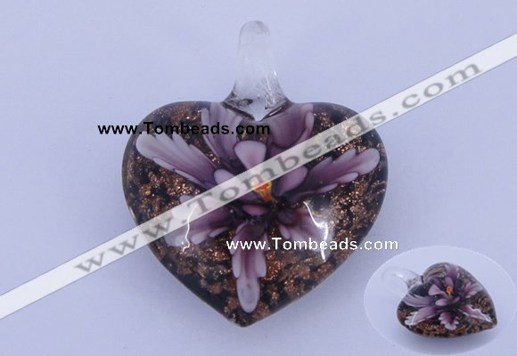 LP08 16*32*40mm heart inner flower lampwork glass pendants