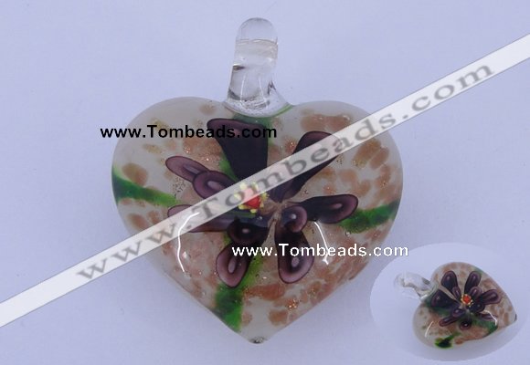 LP10 16*32*38mm heart inner flower lampwork glass pendants