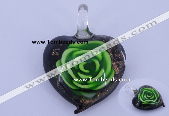 LP11 14*35*45mm heart inner flower lampwork glass pendants