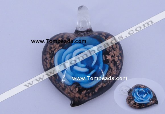 LP14 15*38*48mm heart inner flower lampwork glass pendants