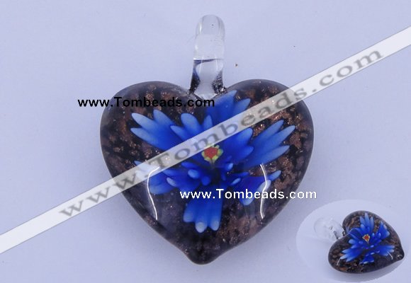 LP16 15*32*38mm heart inner flower lampwork glass pendants