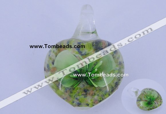 LP18 18*30*40mm heart inner flower lampwork glass pendants