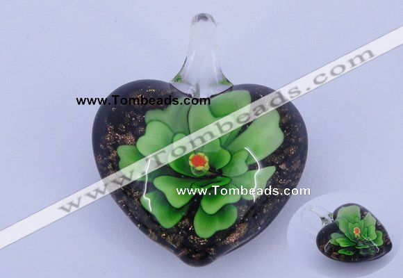 LP19 18*32*39mm heart inner flower lampwork glass pendants