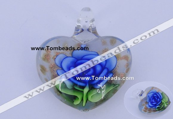 LP20 16*35*40mm heart inner flower lampwork glass pendants