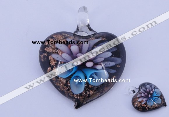 LP21 14*36*42mm heart inner flower lampwork glass pendants