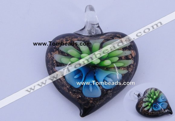 LP22 15*36*44mm heart inner flower lampwork glass pendants