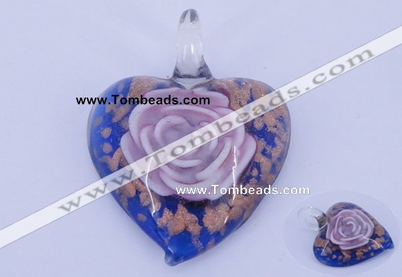 LP26 15*40*50mm heart inner flower lampwork glass pendants