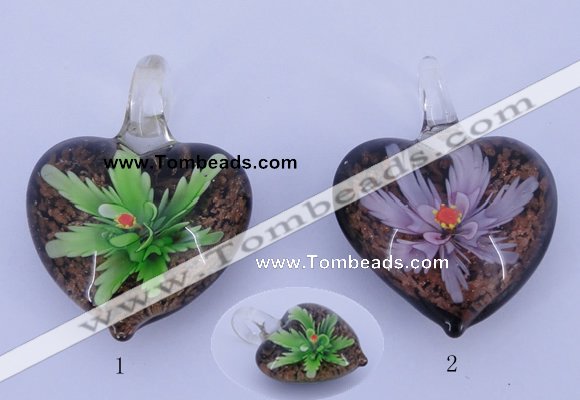 LP29 16*32*42mm heart inner flower lampwork glass pendants