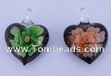 LP30 16*31*41mm heart inner flower lampwork glass pendants