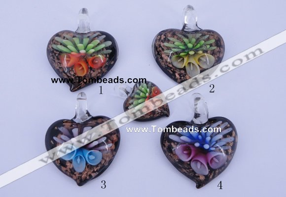 LP31 12*35*44mm heart inner flower lampwork glass pendants