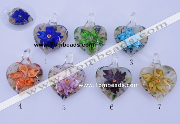 LP32 15*30*40mm heart inner flower lampwork glass pendants