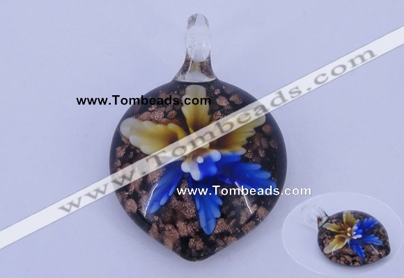 LP37 13*30*43mm heart inner flower lampwork glass pendants