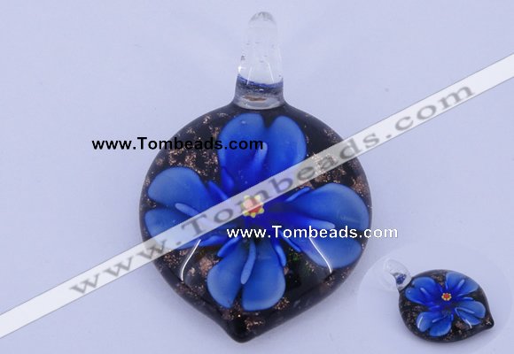 LP38 13*32*46mm heart inner flower lampwork glass pendants