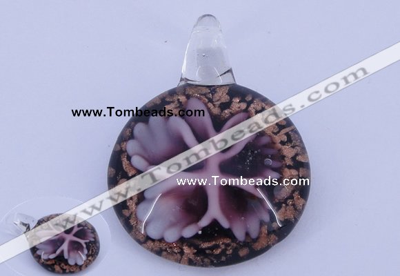 LP46 13*34*45mm flat round inner flower lampwork glass pendants