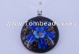 LP47 13*35*46mm flat round inner flower lampwork glass pendants