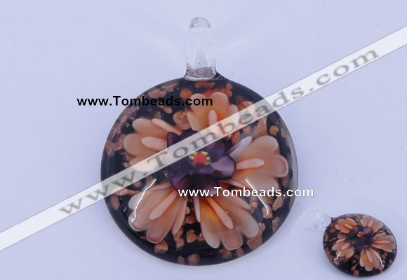 LP49 13*35*47mm flat round inner flower lampwork glass pendants