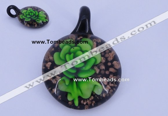 LP51 13*33*45mm flat round inner flower lampwork glass pendants