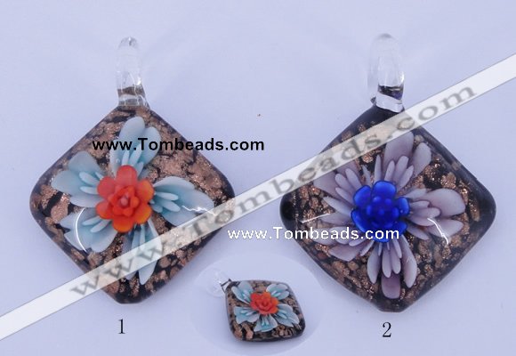 LP55 12*38*48mm diamond inner flower lampwork glass pendants