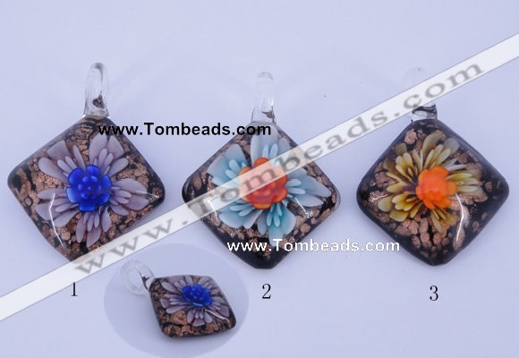 LP57 12*36*46mm diamond inner flower lampwork glass pendants