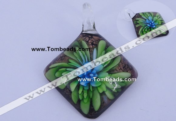 LP63 12*39*50mm diamond inner flower lampwork glass pendants