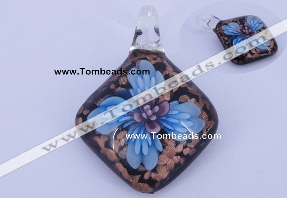 LP64 14*32*53mm diamond inner flower lampwork glass pendants