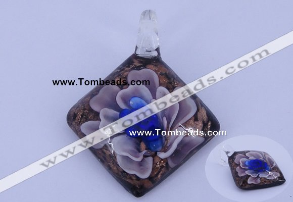 LP65 12*38*48mm diamond inner flower lampwork glass pendants