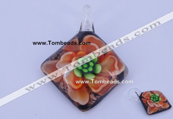 LP66 13*40*50mm diamond inner flower lampwork glass pendants